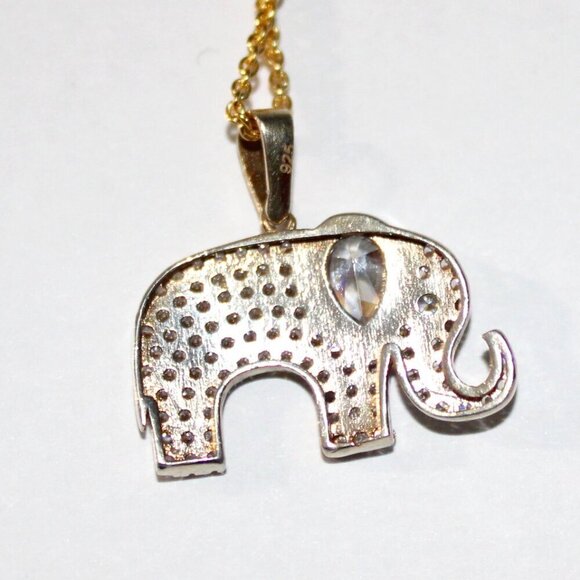 Sterling Silver Gold Tone Cubic Zirconia Elephant Necklace - Picture 2 of 7
